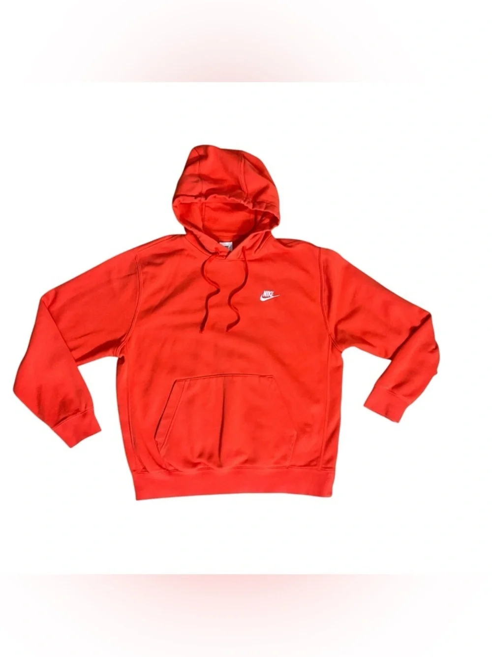 Nike Club Fleece Pullover Hoodie Team Orange White Swoosh Men M